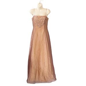 Vintage 90s Y2K Niki by Niki‎ Livas Sz 8 Elegant Embroidered Sequined Gown Pink